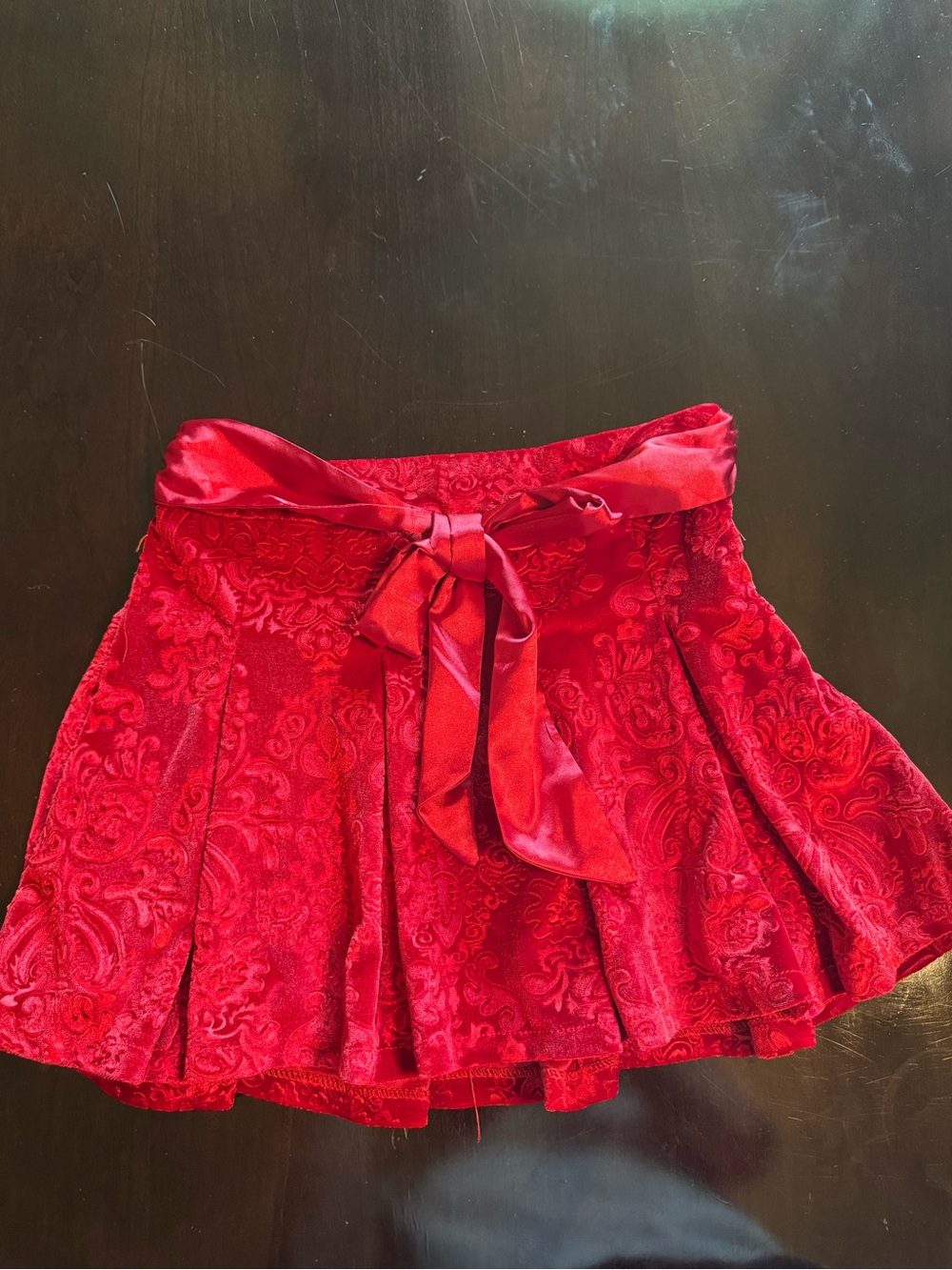 Sugar Thrillz Red Velvet Damask Circle Skirt with Sash - M
